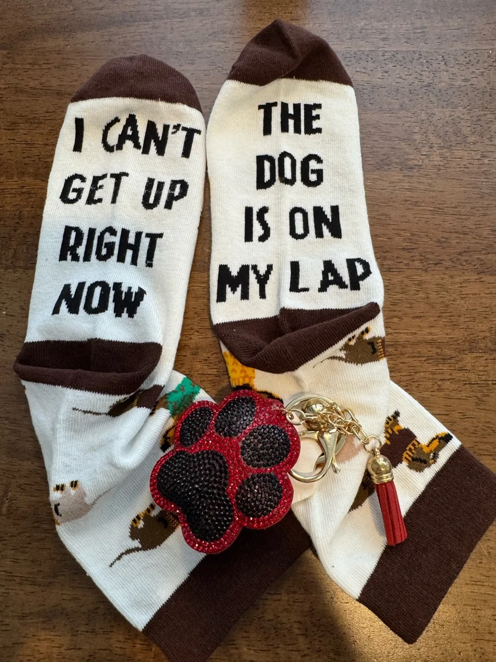Novelty Dog Lover Socks and Keychain/Bag Charm Bundle
